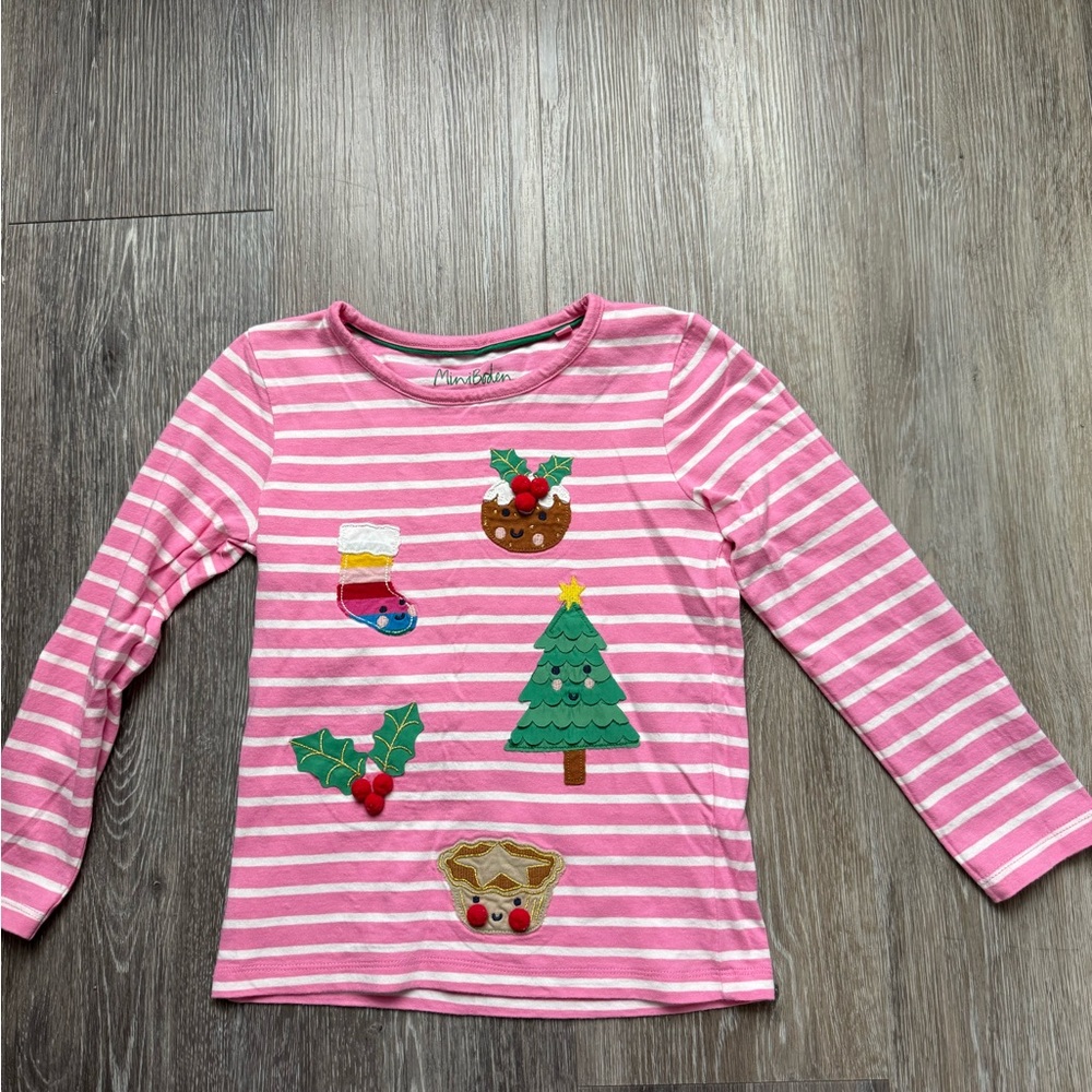 EUC Mini Boden Pink Christmas Tee